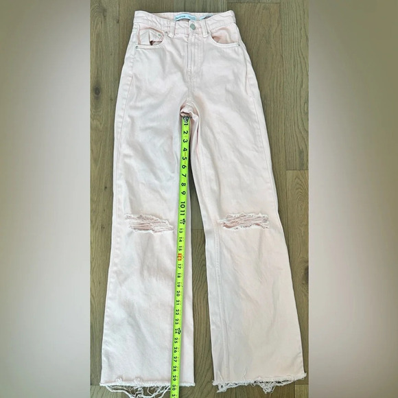 Bershka Light Pink Ripped Wide Leg Jeans 2 - Picture 3 of 8